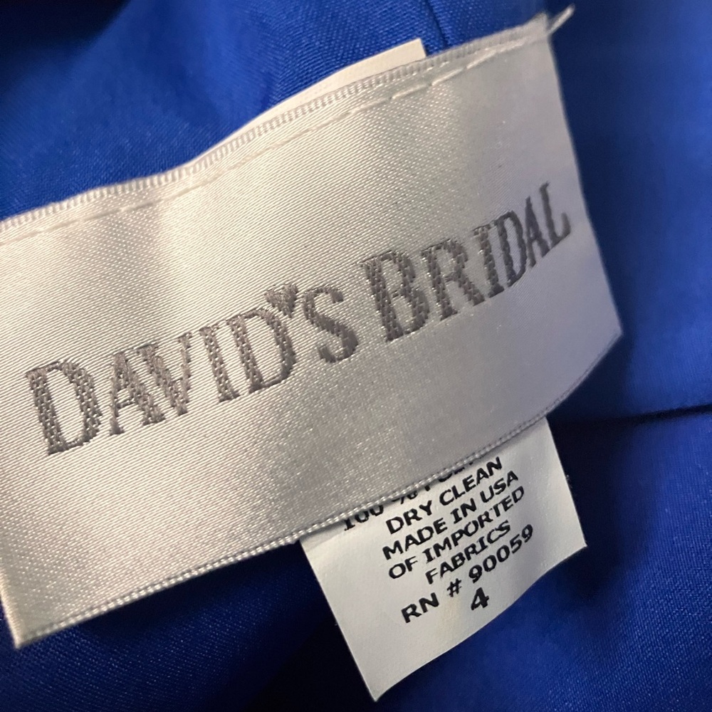 David's Bridal Royal Blue Cross-Back Halter Midi Bridesmaid Dress size 4 - Picture 4 of 5